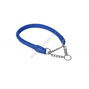 Ace Rolled super SOFT Half Check Leather Dog Collar:  (Blue, Red, Tan)  ::: Stainless Steel Chain:::
